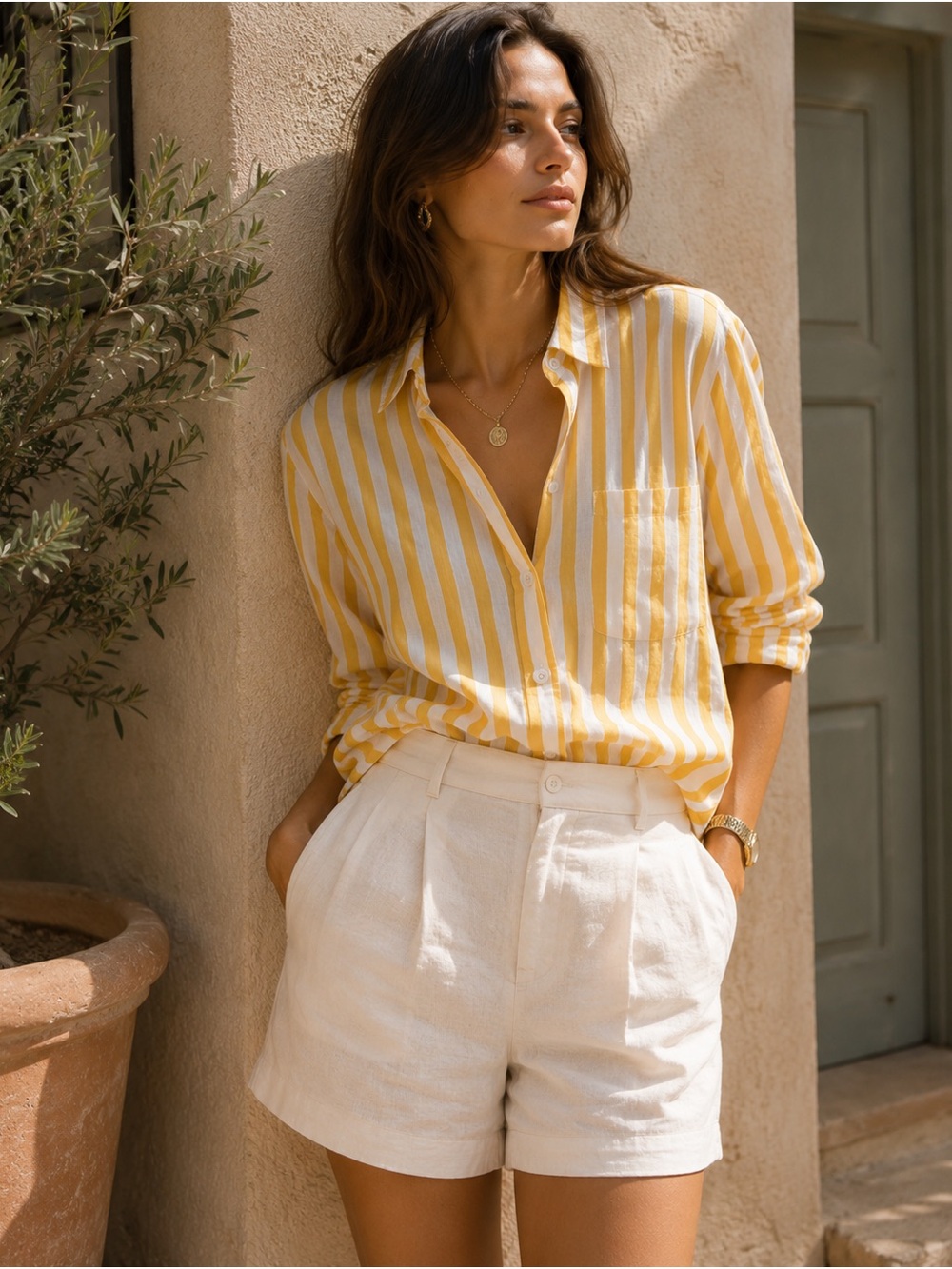 Reformation 100% linen Yellow & White Striped Relaxed Shirt